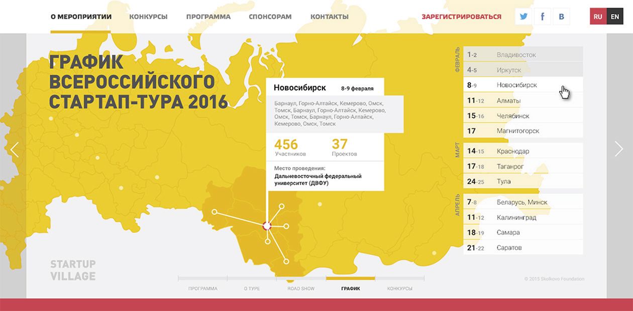 Проект фонда «Сколково» Startup Tour-2016, направленный на развитие российского наукоемкого бизнеса, пройдет в Технопарке Академгородка 9-10 февраля