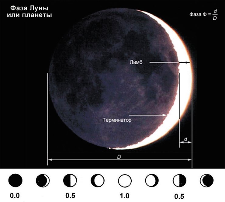 Фаза Луны или планеты выражается числом F = d/D Фаза Луны или планеты выражается числом F = d/D