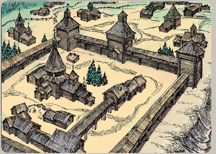 Город Мангазея. Реконструкция И. Резуна, художник А. Заплавный
