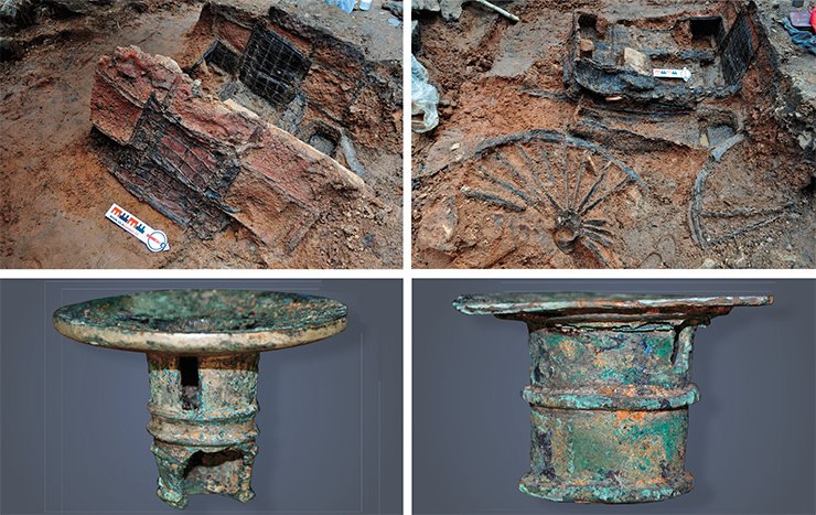 Cleaned out chariot, view from the top. Some of the few well-preserved details of the chariot