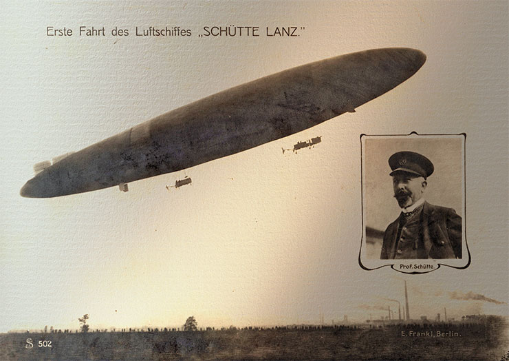 First flight of the SL I airship and a portrait of its inventor, Prof. Johann Schütte. Source: http://www.rohrhof.eu