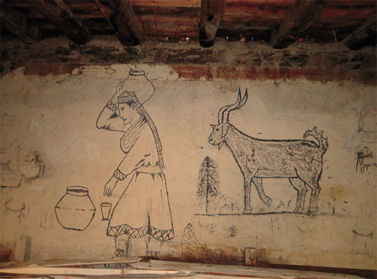 Modern graffiti on the wall of a house in the Rumbur Valley (southern Hindu Kush), home to the Kalasha people, who are genetically related to the Yamnaya and, possibly, Afanasievo cultures. © Muhammad Zeeshan Modern graffiti on the wall of a house in the Rumbur Valley (southern Hindu Kush), home to the Kalasha people, who are genetically related to the Yamnaya and, possibly, Afanasievo cultures. © Muhammad Zeeshan