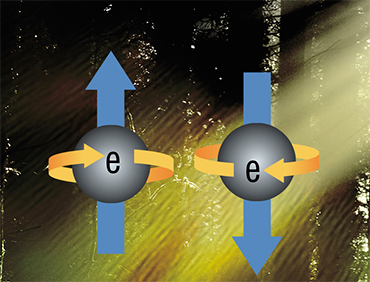 Electron spin model in classical physics. The spins are +1/2 (left) and –1/2 (right)