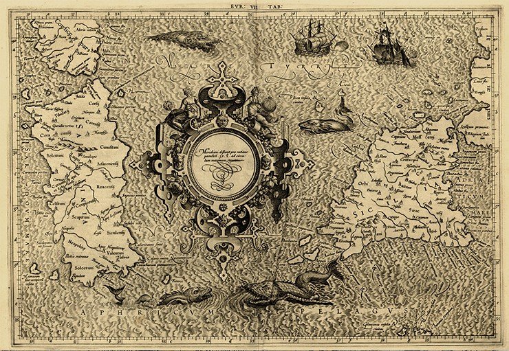 Карта части Средиземного моря из Собрания карт К. Птолемея 1605 г.  Российская национальная библиотека