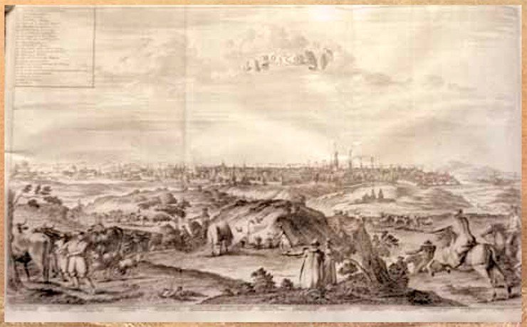 Вид Москвы. Гравюра из книги А. Олеария «Voyages très curieux & très renommez faits en Moscovie, Tartarie et Perse par le sr. Adam Olearius...» : Divisez en 2 p. / Trad. de l’original & augm. par le sr. de Wicquefort...Amsterdam : [s. n.], 1727. Российская национальная библиотека