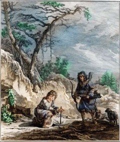 Добывание огня камчадалами. Рисунок XVIII века. Kracheninnikow S. Voyage en Siberie: La description du Kamtchatka. T. II. Paris, 1768