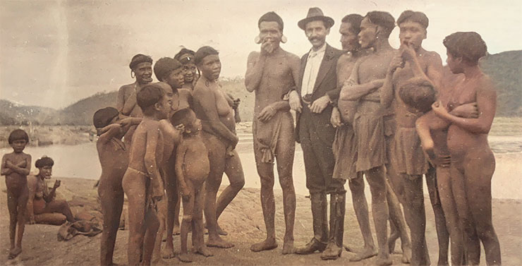 Representatives of the indigenous Botocudo tribe (from the word botoca, meaning a ring/disk inserted into the ears or lip). Brazil. 1914–1915. Photo by G.G. Manizer. SPBB ARAS. F. 985. Op. 1. D. 59. L. 6. Editorial color retouching Representatives of the indigenous Botocudo tribe (from the word botoca, meaning a ring/disk inserted into the ears or lip). Brazil. 1914–1915. Photo by G.G. Manizer. SPBB ARAS. F. 985. Op. 1. D. 59. L. 6. Editorial color retouching