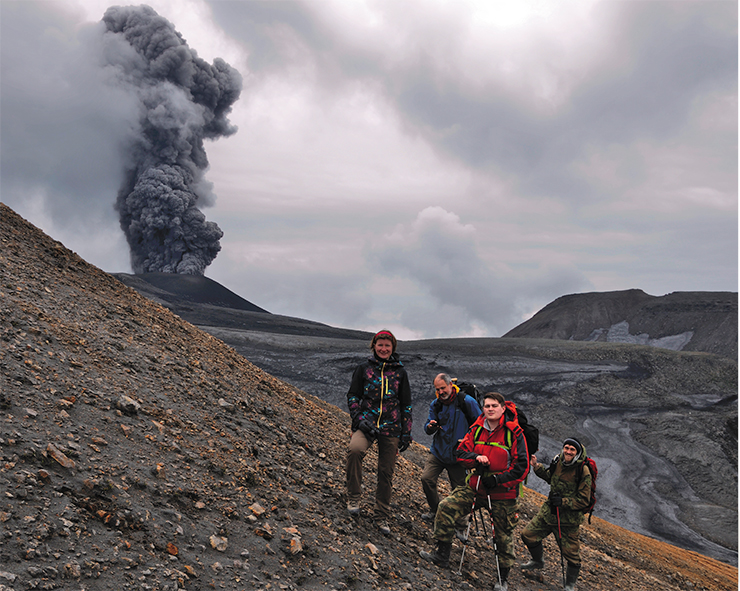 The geophysicists and volcano at work. Everyone’s minds his/its business 