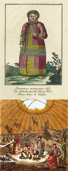 Качинская татарская женщина. Георги И. Г. Описание всех обитающих в Российском государстве народов. СПб., 1799. Качинские татары. 1812 год. Художник Е. М. Корнеев.