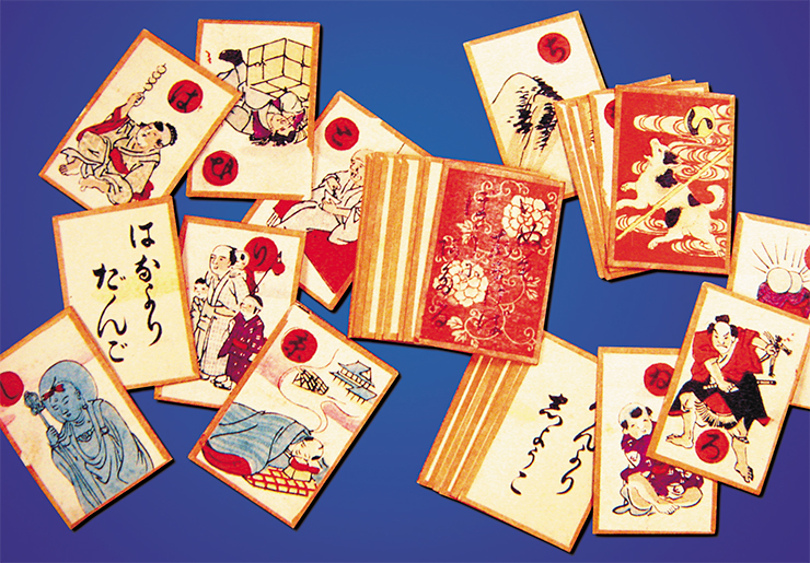 One half of the deck of iroha cards, the intellectual card game most popular among the Japanese, has pictures with the alphabet characters, and the other contains the texts of proverbs and aphorisms. Players should find as many as possible correspondences between these two halves, which requires good knowledge of the literary language. The photo displays iroha cards (Meijin period, the middle of the 19th century) One half of the deck of iroha cards, the intellectual card game most popular among the Japanese, has pictures with the alphabet characters, and the other contains the texts of proverbs and aphorisms. Players should find as many as possible correspondences between these two halves, which requires good knowledge of the literary language. The photo displays iroha cards (Meijin period, the middle of the 19th century)