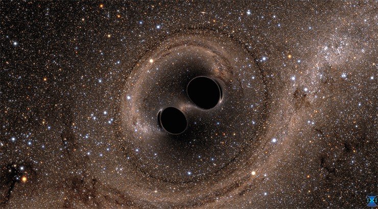 Две черные дыры сливаются в единое целое. Image Credit: the Simulating eXtreme Spacetimes (SXS) project (http://www.black-holes.org) Две черные дыры сливаются в единое целое. Image Credit: the Simulating eXtreme Spacetimes (SXS) project (http://www.black-holes.org)