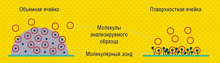 Объемные гидрогелевые 3D-ячейки биочипов имеют ряд преимуществ в сравнении с поверхностными. Например, в гидрогеле иммобилизованные молекулы-зонды, в том числе белки, сохраняют свою активность, а емкость наполнения ячейки зондами в десятки раз выше, чем в «плоских» биочипах Объемные гидрогелевые 3D-ячейки биочипов имеют ряд преимуществ в сравнении с поверхностными. Например, в гидрогеле иммобилизованные молекулы-зонды, в том числе белки, сохраняют свою активность, а емкость наполнения ячейки зондами в десятки раз выше, чем в «плоских» биочипах