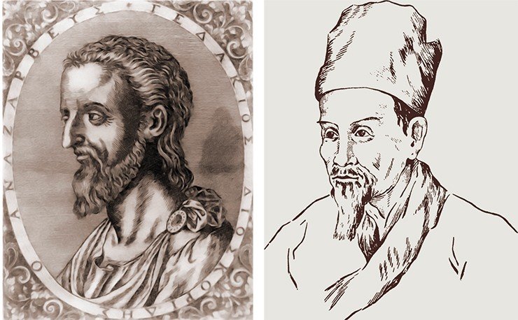 Слева: Диоскорид. Справа: Ли Ши-Чжен