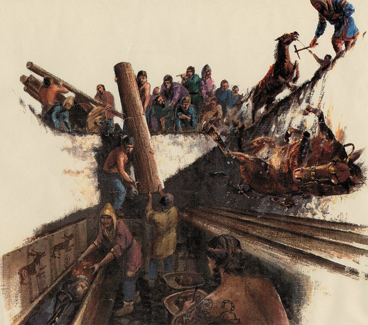 Reconstruction of the funeral ceremony. The way it was. Drawn by William Bond