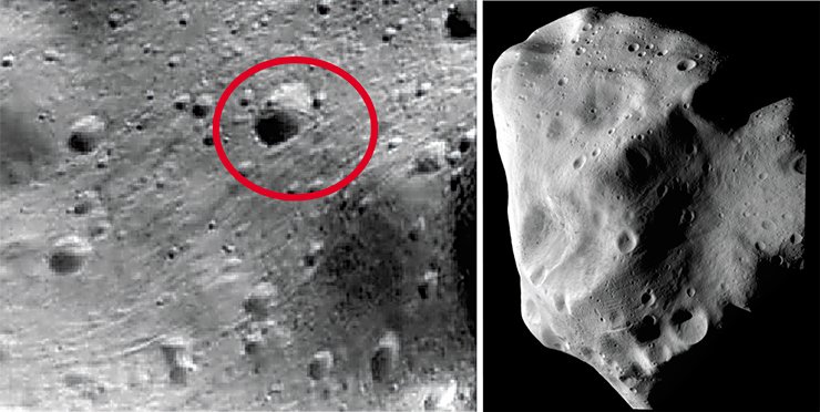 Asteroid 21 Lutetia (120×100×75 km) is covered with numerous meteorite craters having spots of dark material whose spectral characteristics correspond to carbonaceous chondrites. Image from Rosetta spacecraft, 2010. Credit: ESA Asteroid 21 Lutetia (120×100×75 km) is covered with numerous meteorite craters having spots of dark material whose spectral characteristics correspond to carbonaceous chondrites. Image from Rosetta spacecraft, 2010. Credit: ESA
