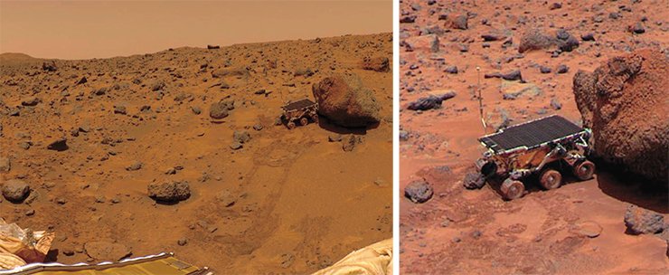Марсоход PathFinder анализирует химический состав марсианского камня Марсоход PathFinder анализирует химический состав марсианского камня