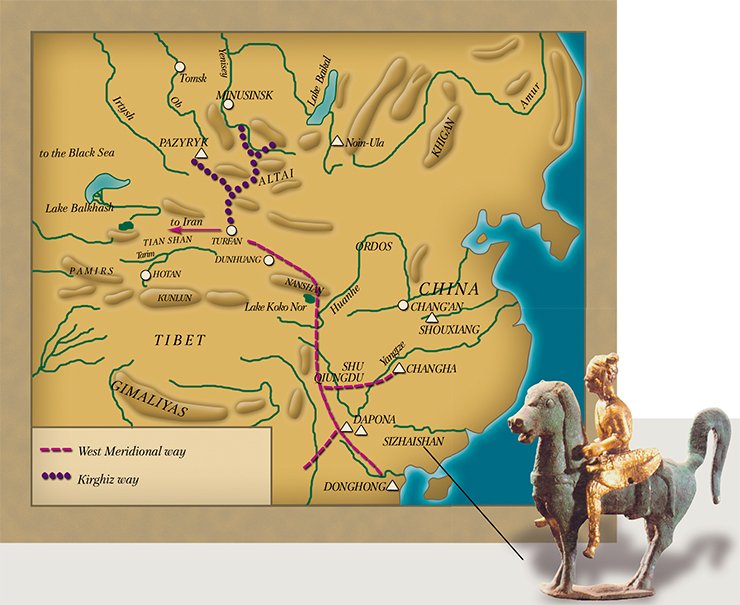 Map of contacts between China and Inner Asia in the second half of the 1st millennium B. C. through the Meridional and Kyrgyz Routes (reproduced from Lubo-Lesnichenko, 1994). Culture of the state of Dien Map of contacts between China and Inner Asia in the second half of the 1st millennium B. C. through the Meridional and Kyrgyz Routes (reproduced from Lubo-Lesnichenko, 1994). Culture of the state of Dien