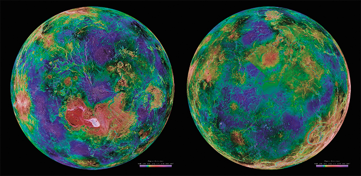 These views of the northern and southern hemispheres of Venus are a mosaic of images taken over a decade of radar satellite and ground-based research. Credit: NASA/JPL/USGS These views of the northern and southern hemispheres of Venus are a mosaic of images taken over a decade of radar satellite and ground-based research. Credit: NASA/JPL/USGS