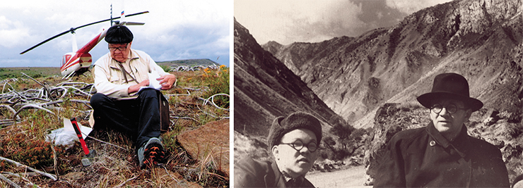 Nikolai Dobretsov amid ignimbrites and silicic tuffs (rocks formed by massive volcanic explosions) at the rim of the Uksichan volcano caldera in the Sredinny Range, northern Kamchatka Peninsula. This caldera emerged from what may well have been one of the world’s most colossal explosive eruptions. The Dobretsovs, father and son, in the Pamir Mountains. 1953 Nikolai Dobretsov amid ignimbrites and silicic tuffs (rocks formed by massive volcanic explosions) at the rim of the Uksichan volcano caldera in the Sredinny Range, northern Kamchatka Peninsula. This caldera emerged from what may well have been one of the world’s most colossal explosive eruptions. The Dobretsovs, father and son, in the Pamir Mountains. 1953