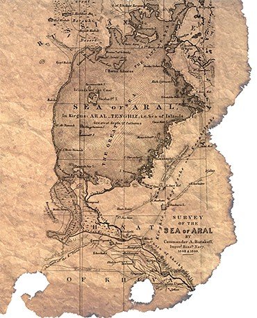 Карта Аральского моря, составленная выдающимся исследователем и картографом, морским офицером А. И. Бутаковым, изданная гидрографическим департаментом морского министерства России в 1850 г. Она вызвала огромный интерес у другой колониальной державы – Англии и сразу же была перепечатана в английских изданиях. Эта карта сопровождала описание «Съемки Аральского моря командором А. Бутаковым, Российский Императорский флот, 1848 и 1849» в Журнале Королевского географического общества. По: (Journal of the Royal Geographical Society, Vol.  23, 1853). С сайта http://www.1uptravel.com