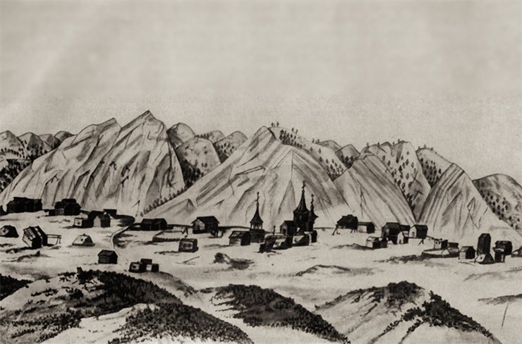 Город Зашиверск с южной стороны. Рисунок Луки Воронина (1787 г.) Город Зашиверск с южной стороны. Рисунок Луки Воронина (1787 г.)