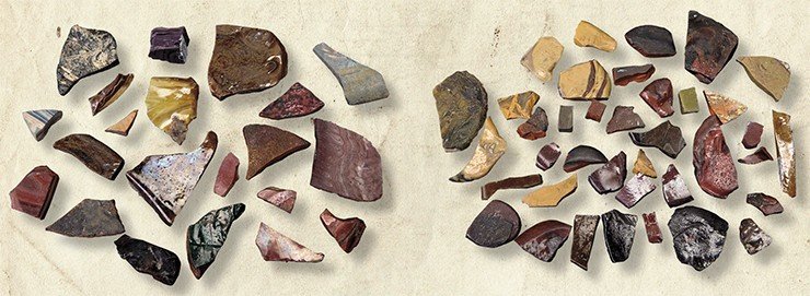 Образцы пластинчатых и колотых смальт. Ломоносовская мозаичная мастерская. Санкт-Петербургская губ., Копорский уезд, с. Усть-Рудица. XVIII в. © МАЭ РАН