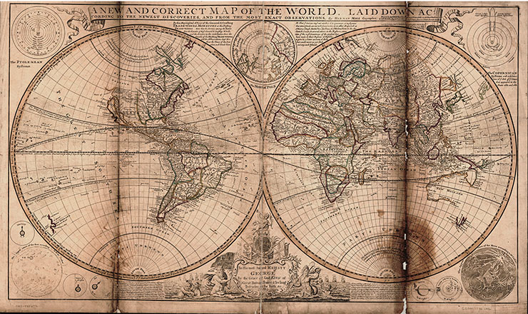 “A new and correct map of the world laid down according to the newest discoveries and from the most exact observations.” Adapted from: H. Moll, cartographer. London, 1732. https://www.loc.gov/item/2017585674/
