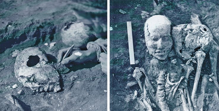This is how the clayed skulls found in the Tesinsk crypt looked. Burial at the Novyie Mochagi kurgan (Minusinsk Hollow), 1983. Photographed and excavated by N. Yu. Kuzmin This is how the clayed skulls found in the Tesinsk crypt looked. Burial at the Novyie Mochagi kurgan (Minusinsk Hollow), 1983. Photographed and excavated by N. Yu. Kuzmin