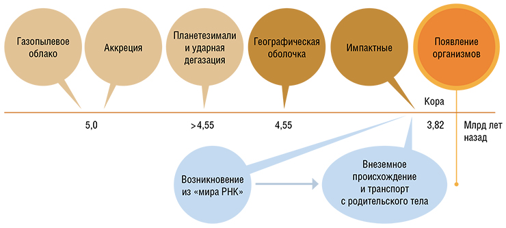 Этапы ранней истории Земли до появления жизни (Заварзин, 2010). Живые организмы могли возникнуть на Земле самостоятельно либо иметь внеземное происхождение Этапы ранней истории Земли до появления жизни (Заварзин, 2010). Живые организмы могли возникнуть на Земле самостоятельно либо иметь внеземное происхождение