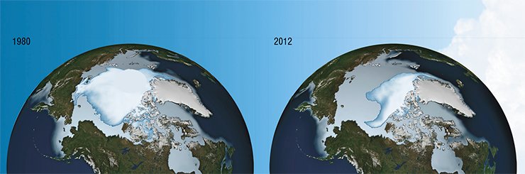 The steady and dramatic decline in the sea ice cover of the Arctic Ocean over the last three decades. Credit: NASA / Goddard Scientific Visualization Studio The steady and dramatic decline in the sea ice cover of the Arctic Ocean over the last three decades. Credit: NASA / Goddard Scientific Visualization Studio