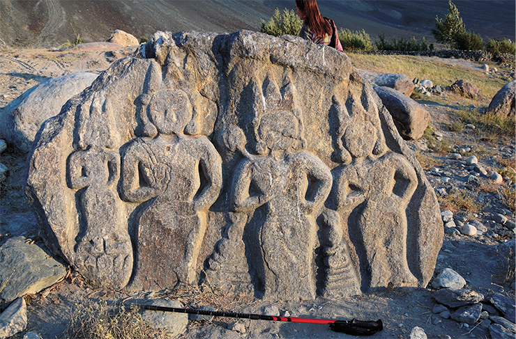 Stone slab with images of Buddha, bodhisattvas, and stupas. Zanskar Stone slab with images of Buddha, bodhisattvas, and stupas. Zanskar