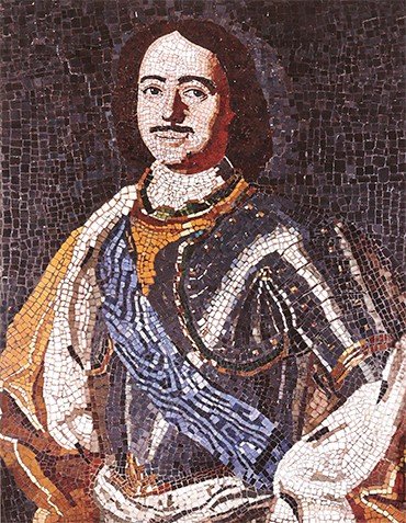 Портрет Петра Великого с оригинала И. Г. Таннауэра. М. В. Ломоносов. Мозаика, смальта, железная основа. 89×69. © Государственный Эрмитаж