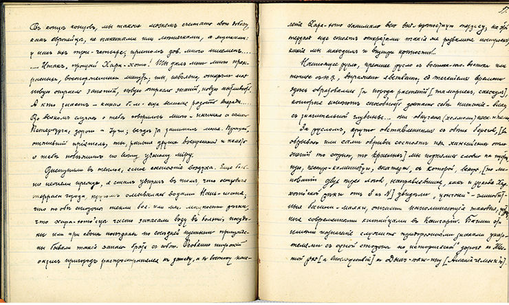 Страницы из дневника П. К. Козлова. Запись от 31 марта 1908 г. Архив РГО, Ф. 18, оп. 1, д. 154. Л. 86–87 Страницы из дневника П. К. Козлова. Запись от 31 марта 1908 г. Архив РГО, Ф. 18, оп. 1, д. 154. Л. 86–87