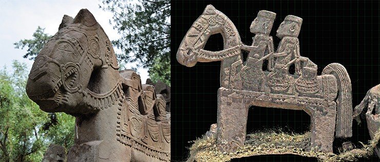 Almost all of the Gool horsemen had been headless for ages (left). Depictions of the riders obtained from the point cloud (right) Almost all of the Gool horsemen had been headless for ages (left). Depictions of the riders obtained from the point cloud (right)