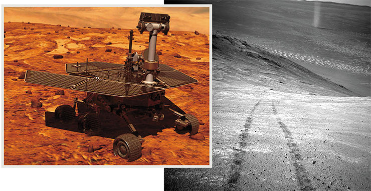 Марсоход Opportunity умеет делать селфи. Этот «автопортрет» он выслал на Землю в 2018 г., таким образом «отпраздновав» 5000-й день своей работы на Марсе. У марсохода также есть своя страничка в «Твиттер». На фото – Opportunity на поверхности Марса. Credit: Courtesy NASA/JPL-Caltech Марсоход Opportunity умеет делать селфи. Этот «автопортрет» он выслал на Землю в 2018 г., таким образом «отпраздновав» 5000-й день своей работы на Марсе. У марсохода также есть своя страничка в «Твиттер». На фото – Opportunity на поверхности Марса. Credit: Courtesy NASA/JPL-Caltech