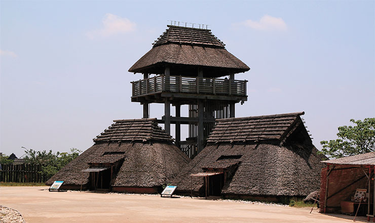 Watchtower with residential buildings at the Yoshinogari Historical Park, which presents the most fully restored Yayoi-period settlement. Saga Prefecture