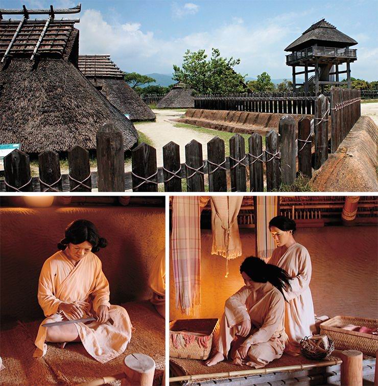 Of special importance in the Yoshinogari historical park is the cult ritualistic area with a tall main “temple”; at its upper tier the visitors can observe a ritual scene presented with the help of appropriately attired mannequins. Everyday life, weapons, armor and equipment are displayed in the dwellings of regular community members