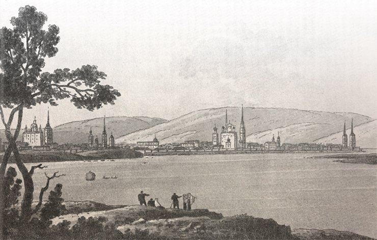 In 1822, Siberia was split into two provinces: West Siberia and East Siberia. The latter had its administrative center in Irkutsk, which became the capital of a huge region. A view of Irkutsk from the north. 1819. By A. Ye. Martynov. State Russian Museum (St Petersburg)