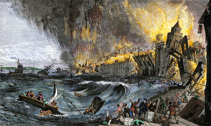 One of the late artistic depictions of the Lisbon earthquake of 1755. Public Domain One of the late artistic depictions of the Lisbon earthquake of 1755. Public Domain