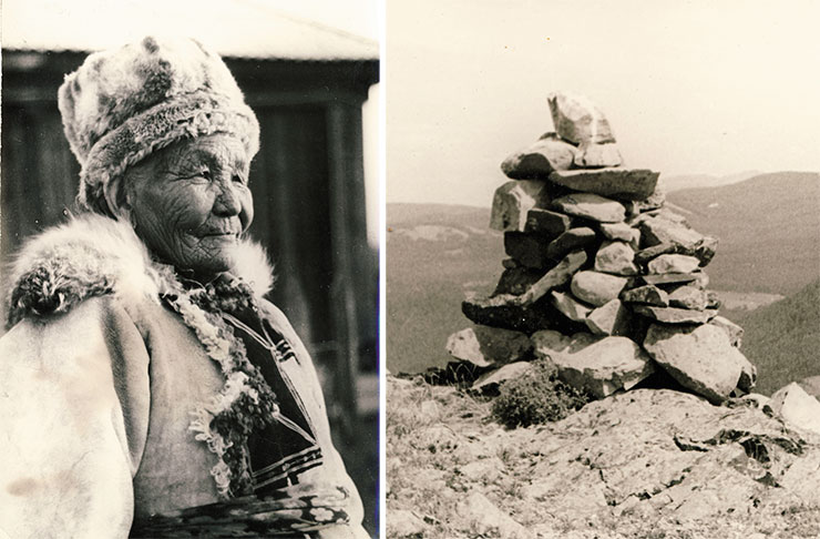 Elderly Altai woman in traditional winter clothes. Yabogan village, Ust’-Kan district, Gorno-Altai Autonomous Oblast. 1982. Obo, a place of spirit worship. Altai Mountains. 1981. A. M. Sagalaev’s photography and archive