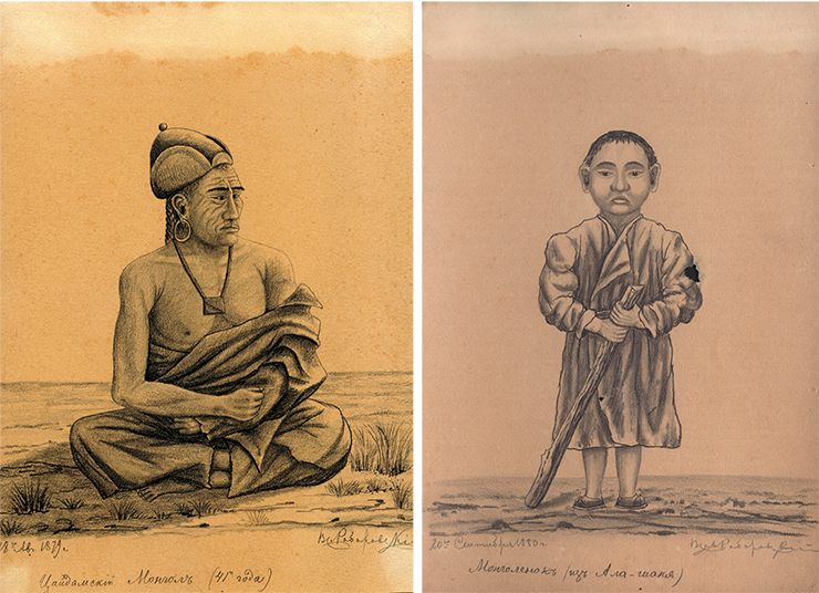 Tsaidam Mongol (left). Mongolian child from Alashan (right). 1880. Paper, pencil. Smolensk State Museum and Reserve