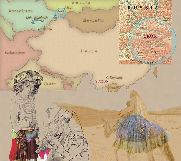 Left: women of the Yiju tribes. Yunnan Province, China. On right: Modern Iranian nomadic woman (Fars) (reproduced from “Nomads of Iran,” 2001) Left: women of the Yiju tribes. Yunnan Province, China. On right: Modern Iranian nomadic woman (Fars) (reproduced from “Nomads of Iran,” 2001)