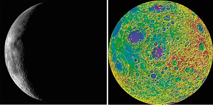 The first meteorite craters on the satellite of our planet were discovered by Galileo as early as the beginning of the 17th century. Currently, we have a detailed map of the Moon, where all its 5200 craters, formed 4 billion years ago, are mapped (right). Credit: NASA/LRO/LOLA/GSFC/MIT/Brown University. Left: The western hemisphere of the Moon, covered with meteorite craters. Credit: NASA/JPL The first meteorite craters on the satellite of our planet were discovered by Galileo as early as the beginning of the 17th century. Currently, we have a detailed map of the Moon, where all its 5200 craters, formed 4 billion years ago, are mapped (right). Credit: NASA/LRO/LOLA/GSFC/MIT/Brown University. Left: The western hemisphere of the Moon, covered with meteorite craters. Credit: NASA/JPL