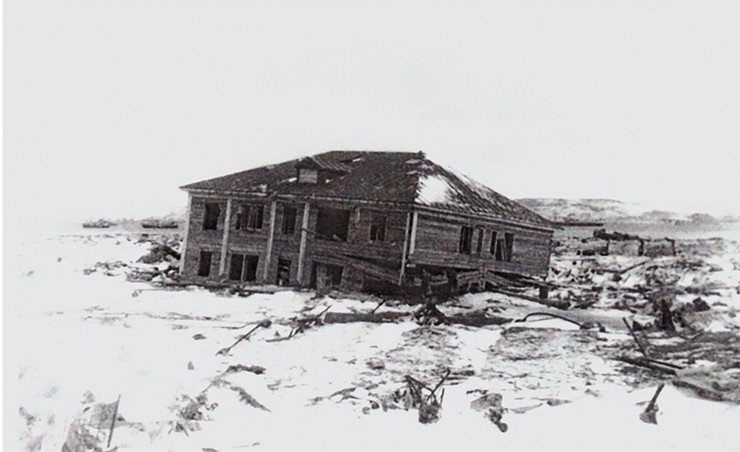 Devastation in Severo-Kurilsk (Paramushir Island) after the tsunami of November 5, 1952