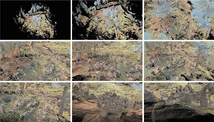 Several plane projections of a coloured 3D point cloud of an area of the Gool site obtained with the help of surface laser scanning and containing exhaustive information concerning the geometry of the objects, their spacing and micro-relief of the locality Several plane projections of a coloured 3D point cloud of an area of the Gool site obtained with the help of surface laser scanning and containing exhaustive information concerning the geometry of the objects, their spacing and micro-relief of the locality