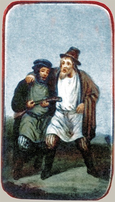 Гуляки. Рисунок с коробки фабрики П. и А. Лукутиных, 1850-е гг.