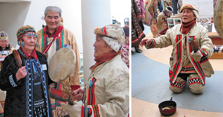 In April 2006, the first congress of Evenks living in Russia was held. Its goal was to unite the representatives of this low-number nationality living in various regions of Yakutia, Chukotka, Kamchatka, in the Magadan Oblast and Khabarovsk Krai. The mission of the congress was to develop measures that would assist in preserving cultural traditions and rituals of the Evenks, as well as in protecting their rights and interests. A deer-herder by birth, representative of the Moma Evenks Ye. I. Sleptsov asks the spirits of the earth to bless the congress In April 2006, the first congress of Evenks living in Russia was held. Its goal was to unite the representatives of this low-number nationality living in various regions of Yakutia, Chukotka, Kamchatka, in the Magadan Oblast and Khabarovsk Krai. The mission of the congress was to develop measures that would assist in preserving cultural traditions and rituals of the Evenks, as well as in protecting their rights and interests. A deer-herder by birth, representative of the Moma Evenks Ye. I. Sleptsov asks the spirits of the earth to bless the congress