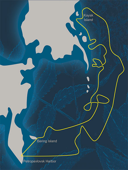 Route of the Second Kamchatka Expedition detachment under the direct commandment of Captain Commander Vitus Bering