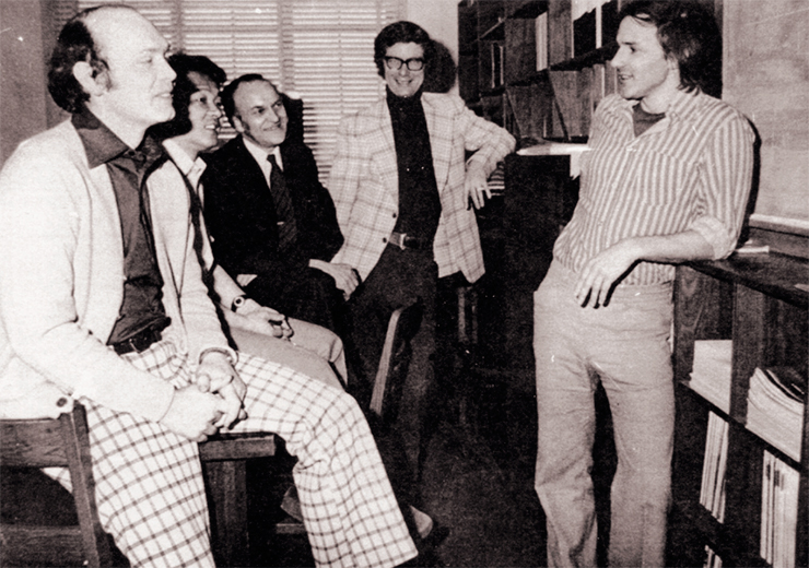 Future Nobel Prize winner Harry Kroto (on the far right) together with the members of the Canadian National Research Council laboratory after the discovery of organic compounds in space, which served as an impetus for the discovery of fullerenes. Photo from http://www.kroto.info/ Future Nobel Prize winner Harry Kroto (on the far right) together with the members of the Canadian National Research Council laboratory after the discovery of organic compounds in space, which served as an impetus for the discovery of fullerenes. Photo from http://www.kroto.info/