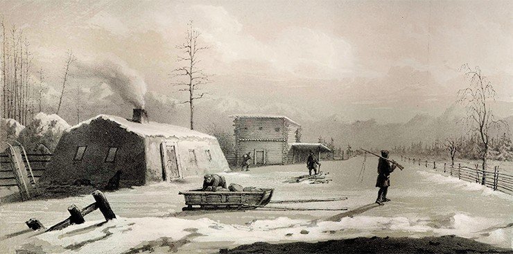 Зимнее якутское жилище. Рис. Л. Немировского из кн. И. Булычева «Путешествие по Восточной Сибири» (СПб., 1856)